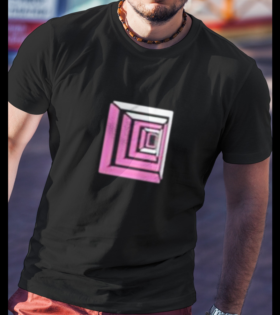 Shoplucid Pink Geometric Square Optical Illusion T-Shirt