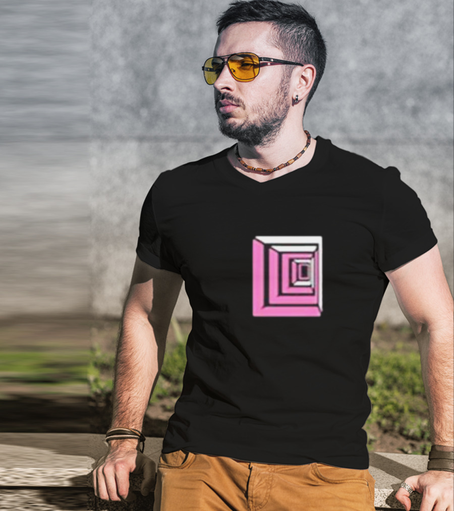 Shoplucid Pink Geometric Square Optical Illusion T-Shirt