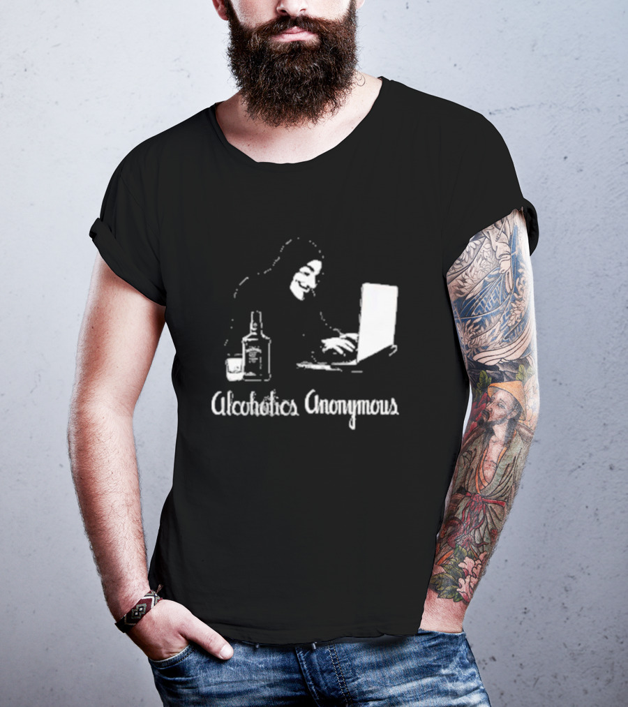 Alcoholics Anonymous Guy Fawkes Mask Hacker With Laptop T-Shirt