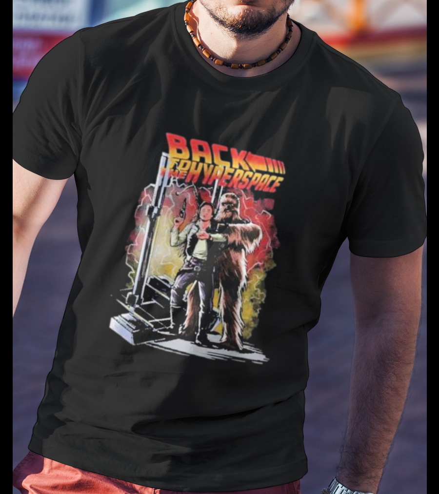 BACK TO THE HYPERSPACE Han Solo Chewbacca Crossover Retro Sci-Fi Adventure T-Shirt