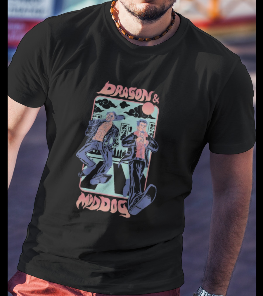 Dragon And Mad Dog Retro Cartoon Nighttime Adventure T-Shirt