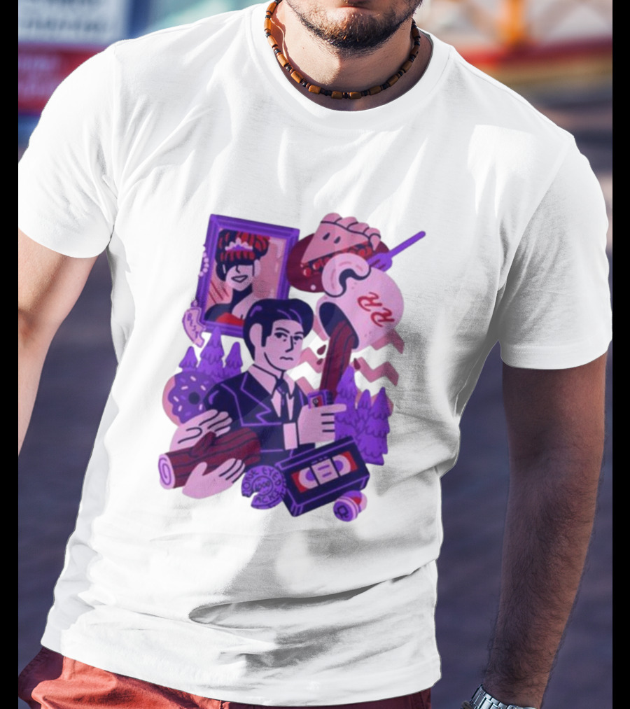 Theyetee Meanwhile Twin Peaks Agent Cooper Coffee Donuts Log VCR T-Shirt