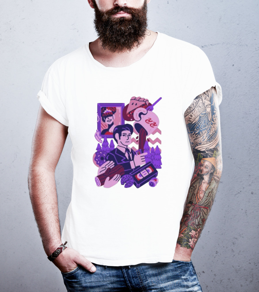 Theyetee Meanwhile Twin Peaks Agent Cooper Coffee Donuts Log VCR T-Shirt