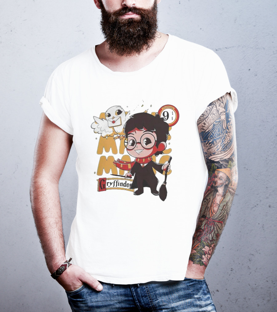 Magic Boy Gryffindor Platform 9¾ Owl And Broom T-Shirt