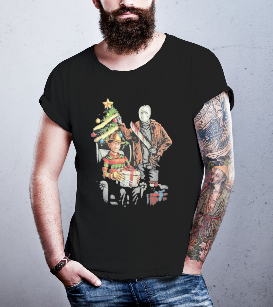 Jason Voorhees Freddy Krueger Christmas Horror Icons Holiday Scene T-Shirt