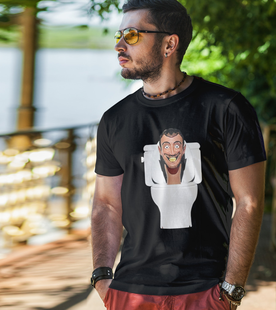 Skibidi Toilet Funny Face Character Head In Commode T-Shirt