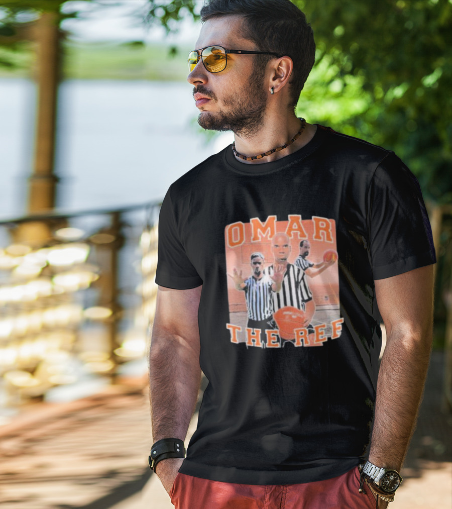 Omar The Ref Basketball Referee In Action With Whistle And Ball T-Shirt