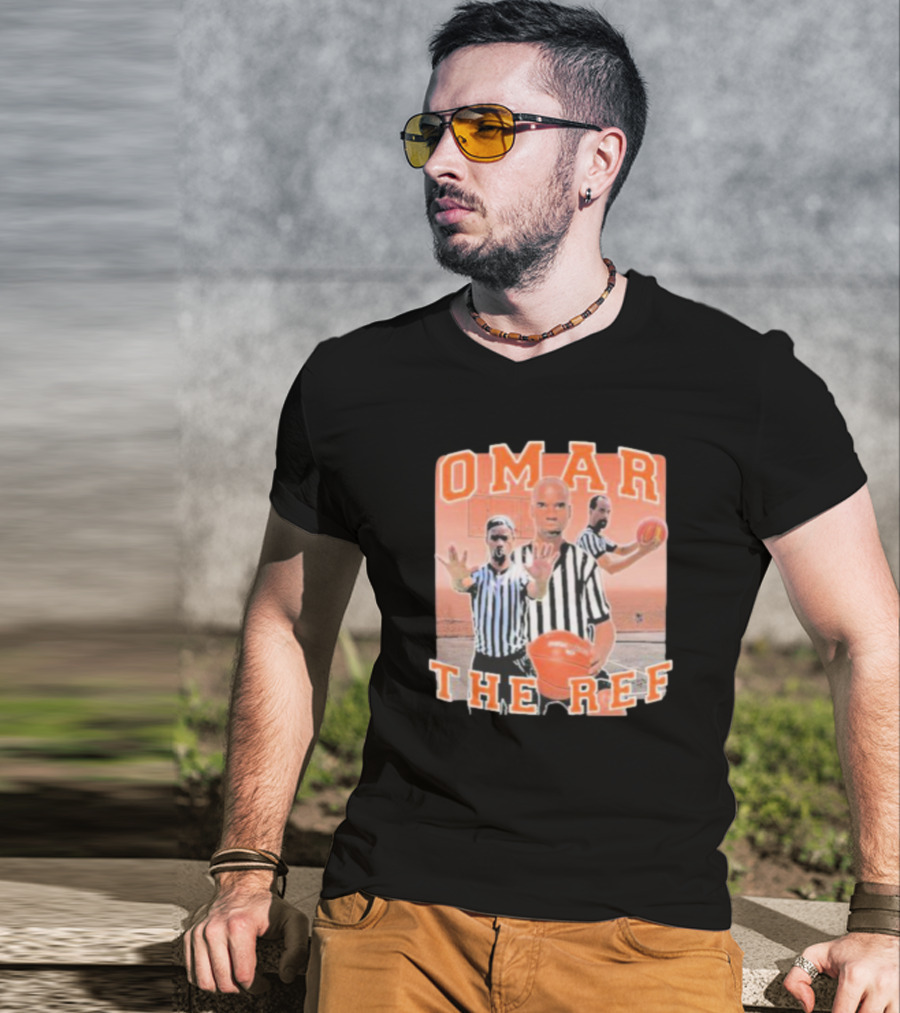 Omar The Ref Basketball Referee In Action With Whistle And Ball T-Shirt