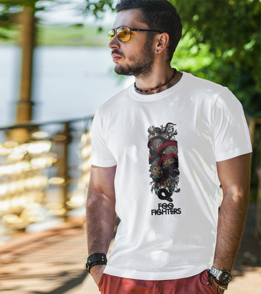 Foo Fighters Floral And Snake Imagery Dark T-Shirt