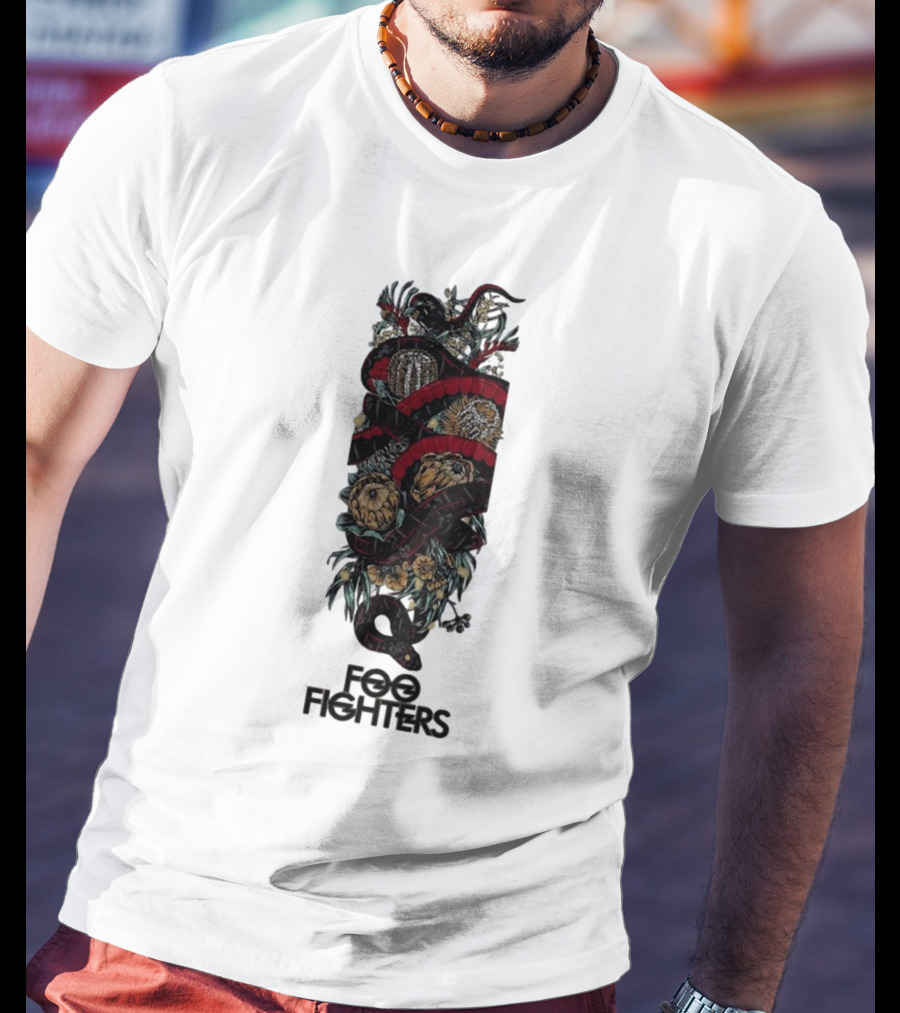 Foo Fighters Floral And Snake Imagery Dark T-Shirt
