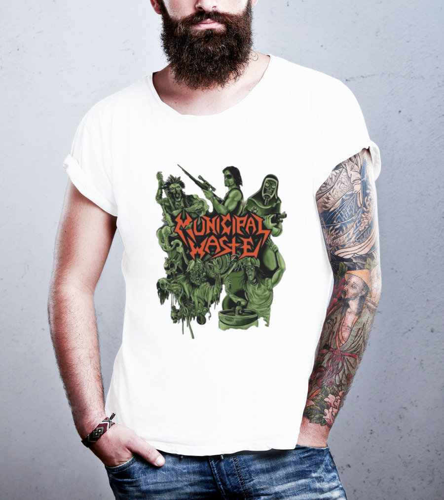 Municipal Waste Zombie Collage With Gas Masks And Weapons T-Shirt