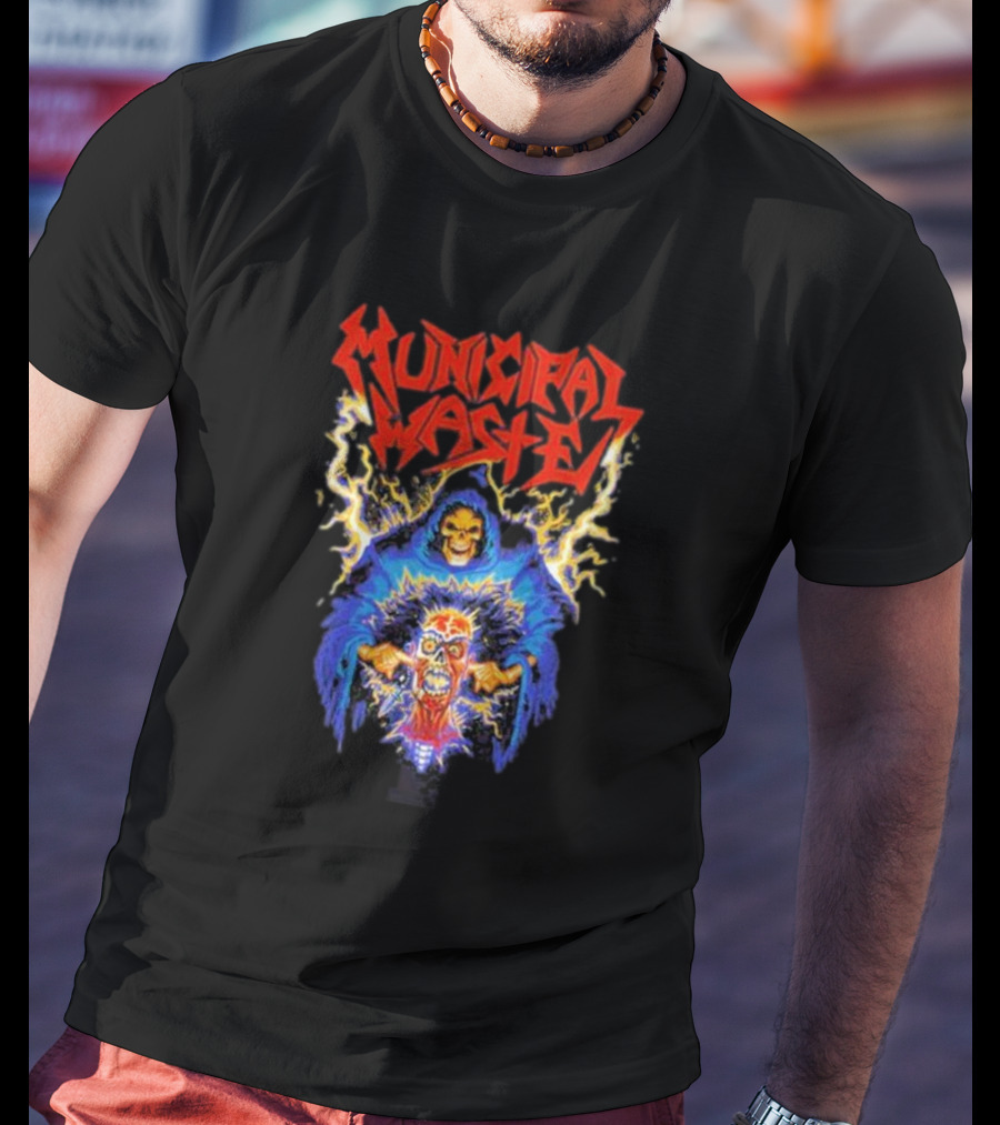 Municipal Waste Wet Willy Grim Reaper Electric Skull T-Shirt