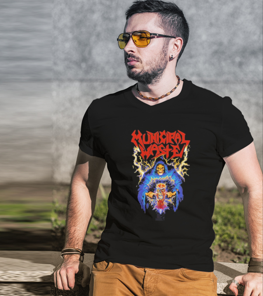 Municipal Waste Wet Willy Grim Reaper Electric Skull T-Shirt