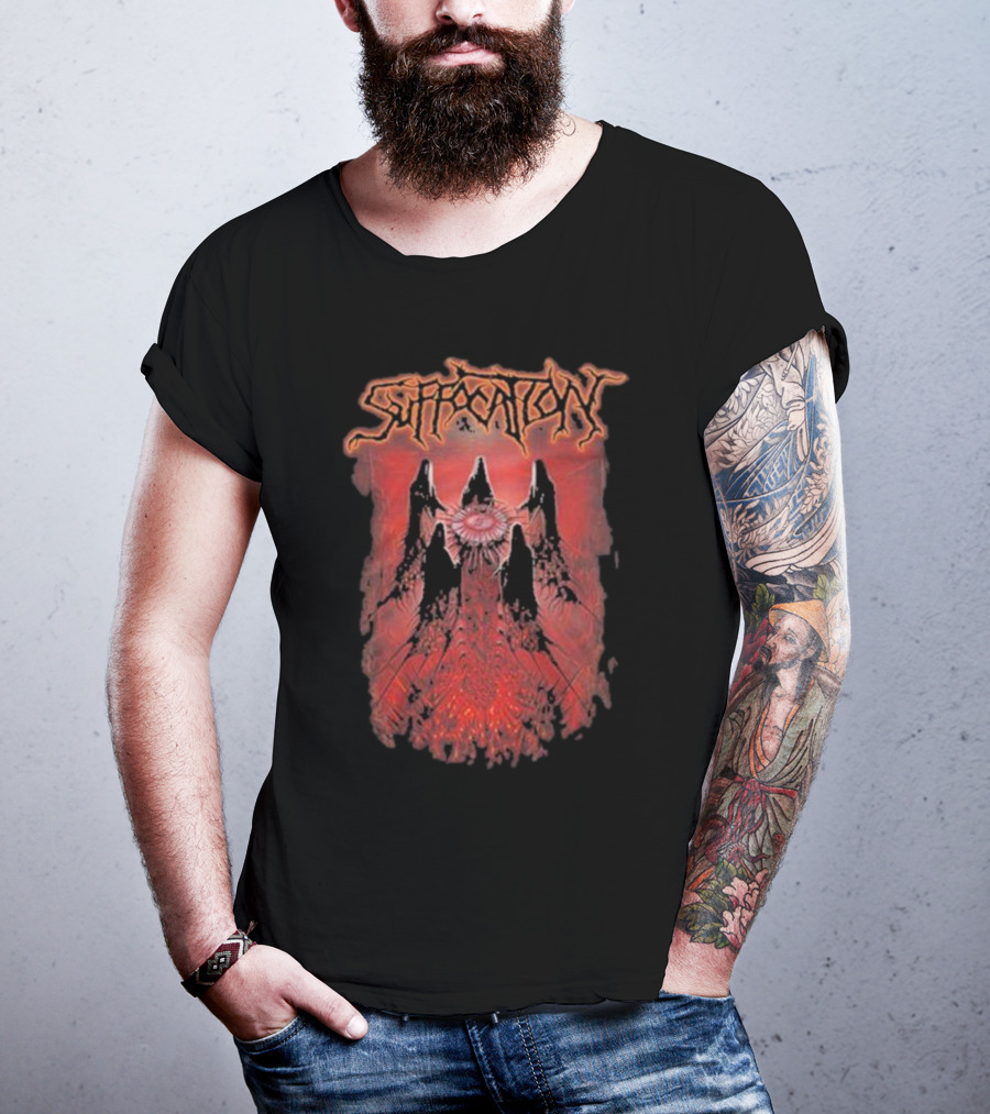 Suffocation Blood Oath Album Art Fiery Red Mountains And Eye T-Shirt