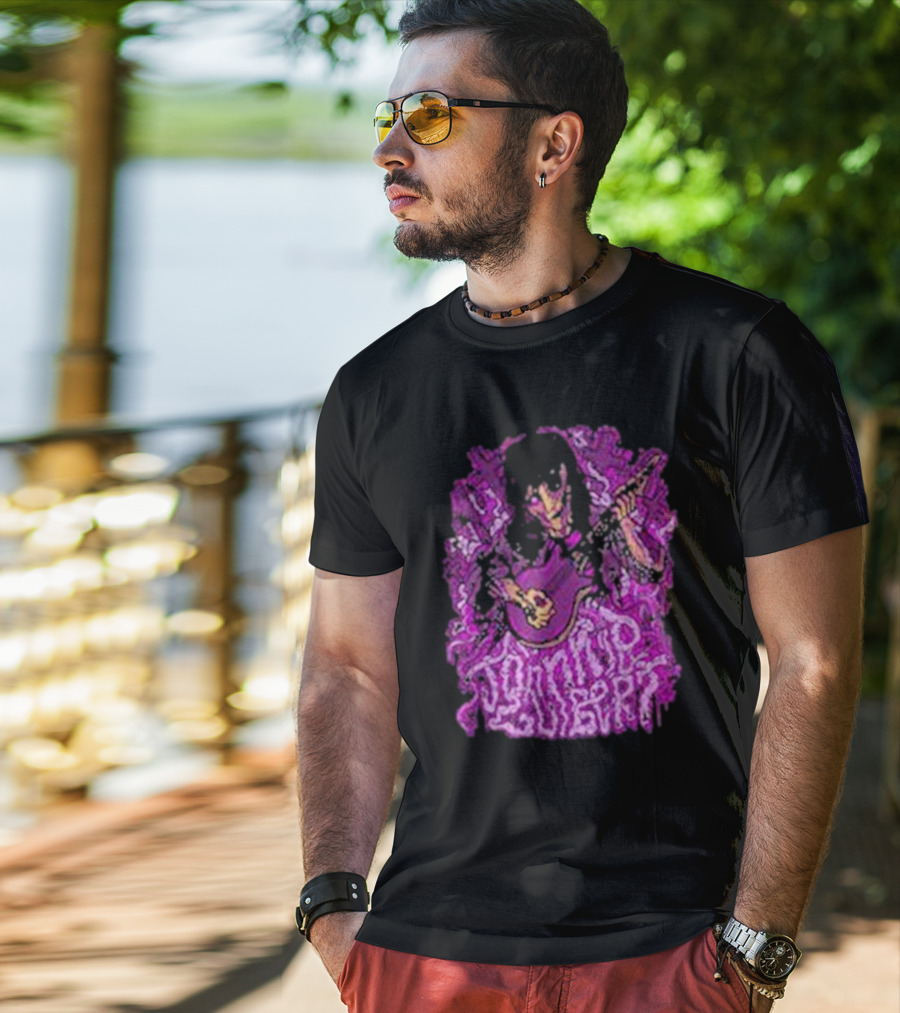 Zombie Johnnie Guilbert Playing Guitar With Purple Background T-Shirt