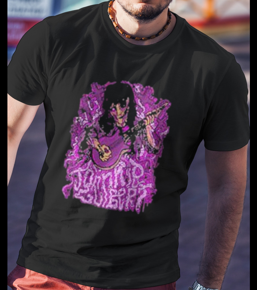 Zombie Johnnie Guilbert Playing Guitar With Purple Background T-Shirt