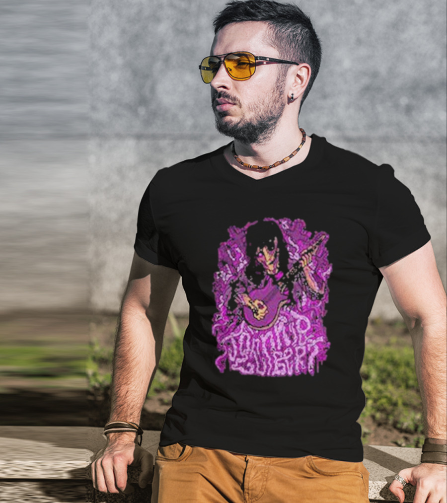 Zombie Johnnie Guilbert Playing Guitar With Purple Background T-Shirt