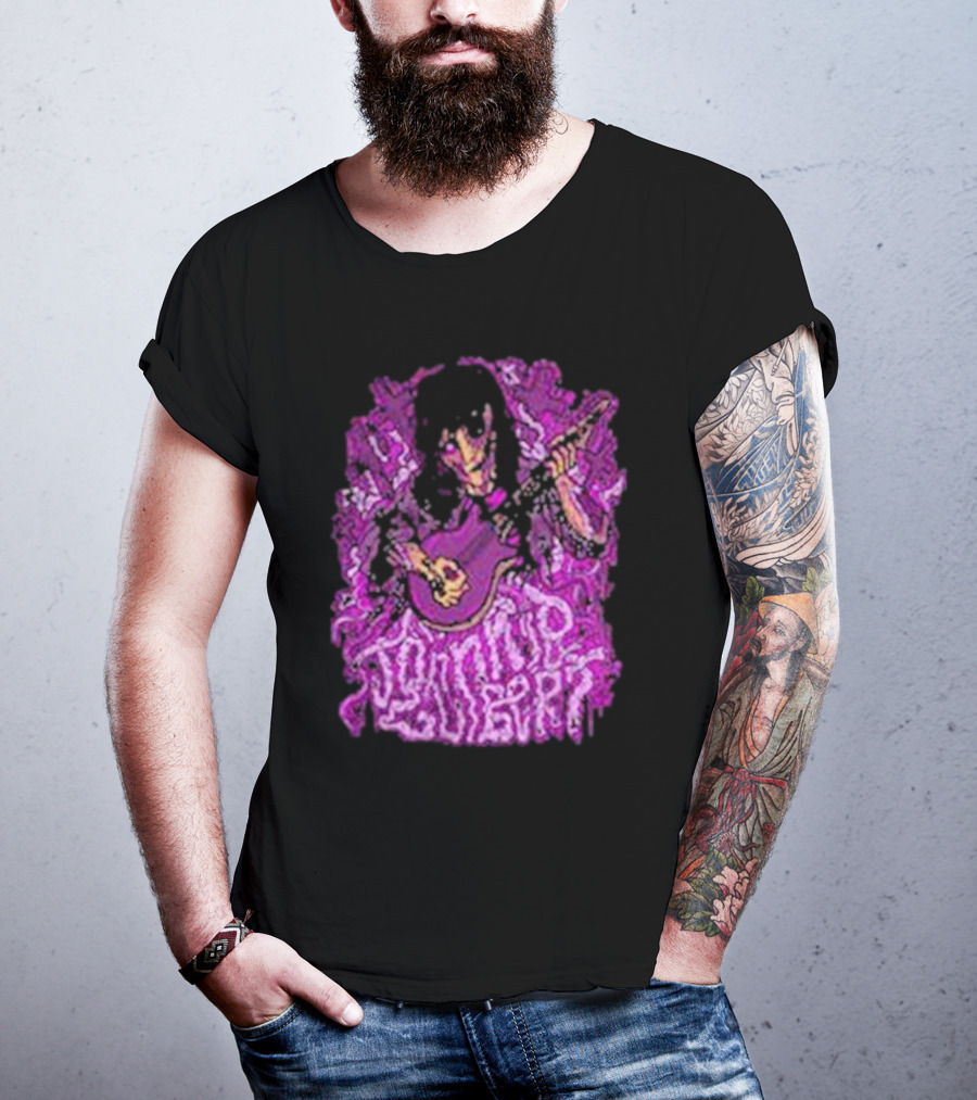 Zombie Johnnie Guilbert Playing Guitar With Purple Background T-Shirt
