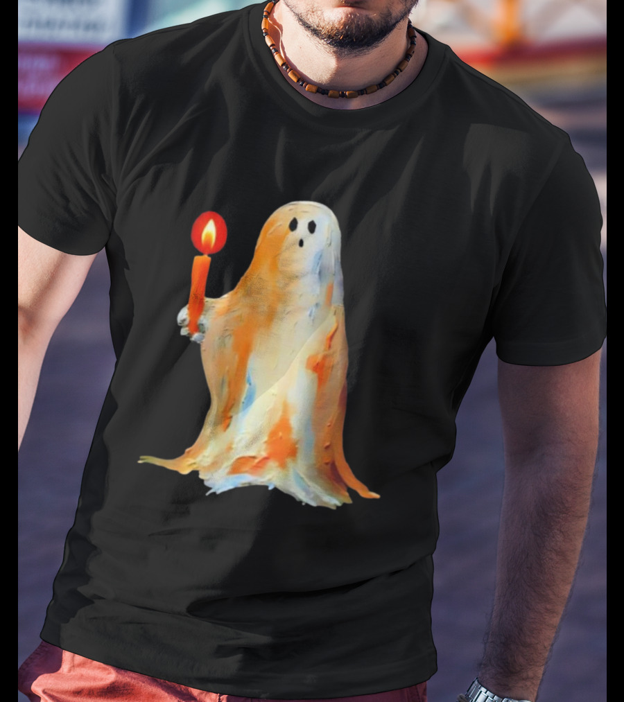 Quality Halloween Candle Holding Ghost T-Shirt