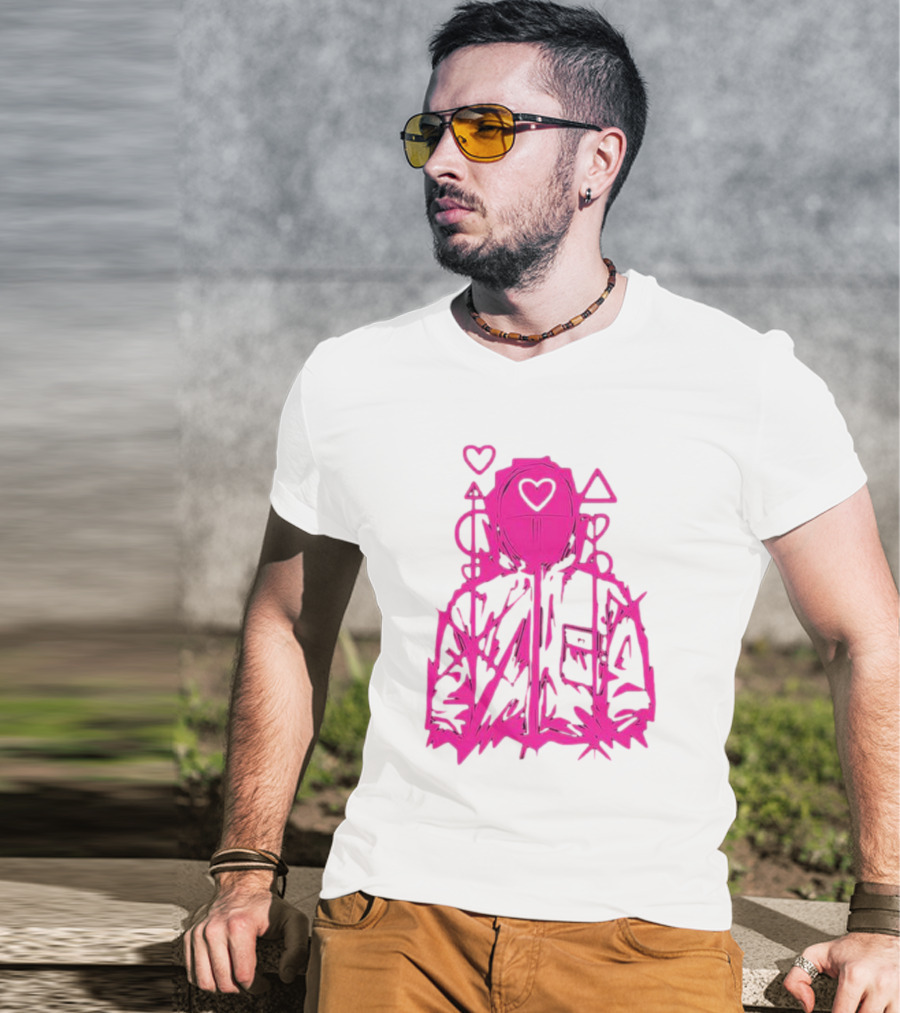 Squid Game Pink Hooded Circle Heart Triangle Symbols T-Shirt
