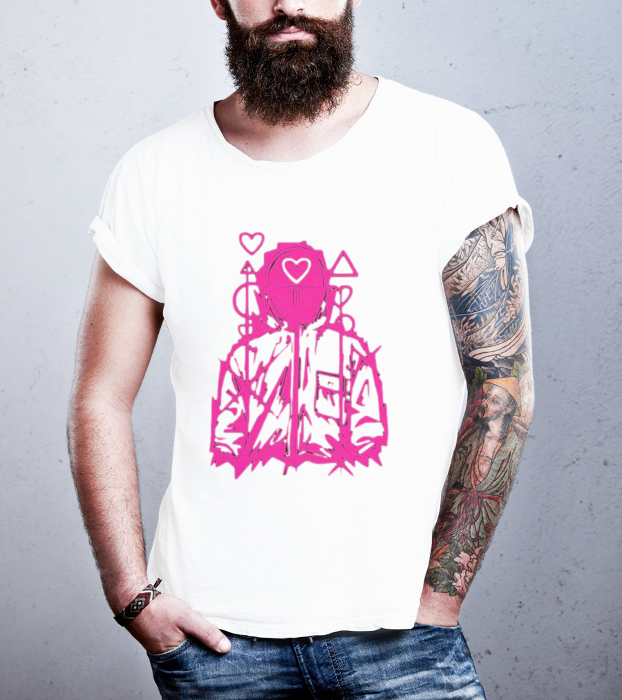 Squid Game Pink Hooded Circle Heart Triangle Symbols T-Shirt