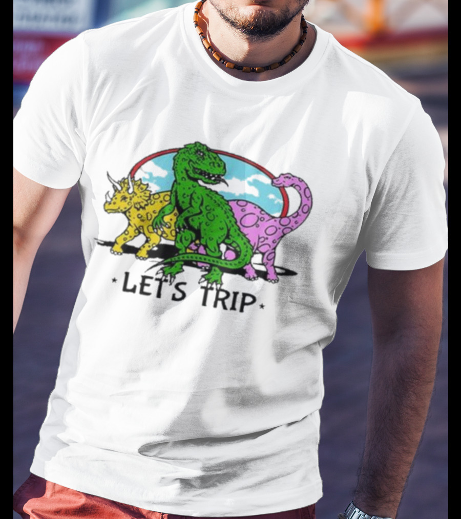 Sturniolo Let's Trip Dinosaur Colorful T-Rex Triceratops Brontosaurus Adventure T-Shirt
