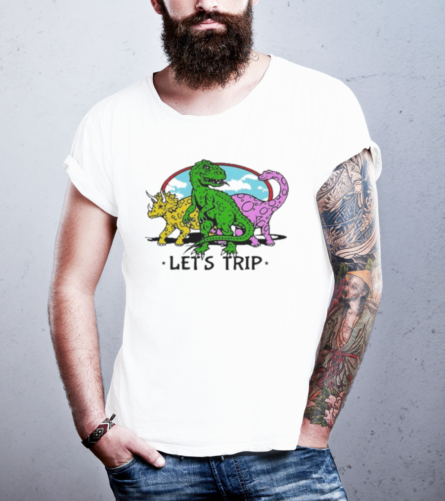 Sturniolo Let's Trip Dinosaur Colorful T-Rex Triceratops Brontosaurus Adventure T-Shirt