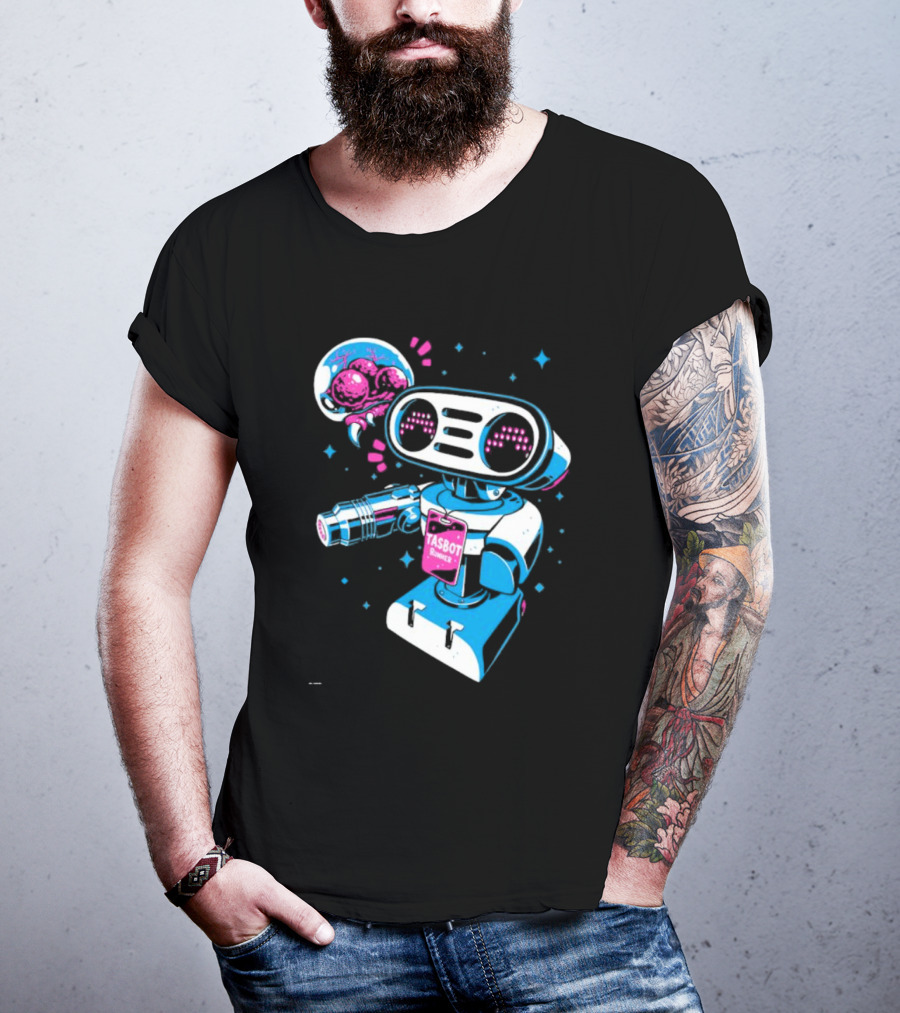 Tasbeam Tasbot Runner Robot With Alien Planet And Retro Sci-Fi Elements T-Shirt