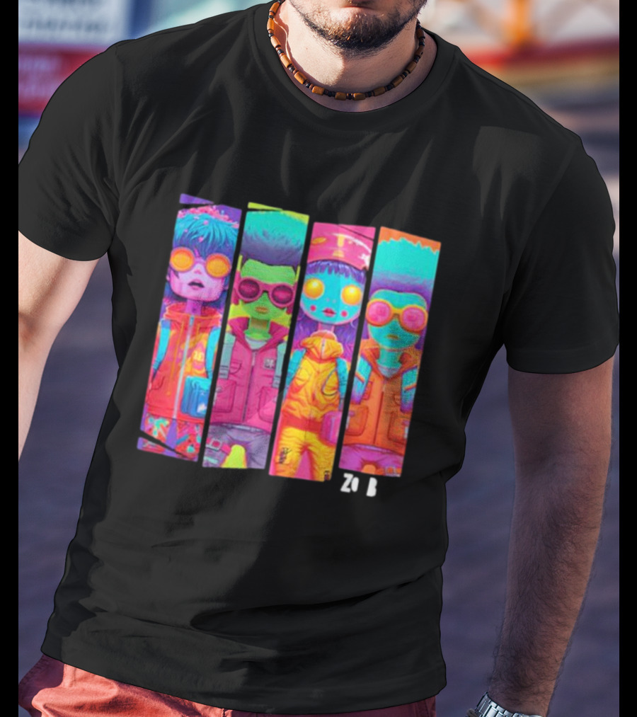 Zombie Quad Neon Colorful Character Stripes ZO B T-Shirt