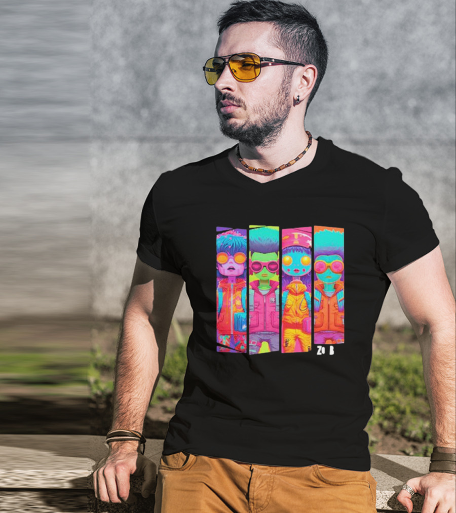 Zombie Quad Neon Colorful Character Stripes ZO B T-Shirt