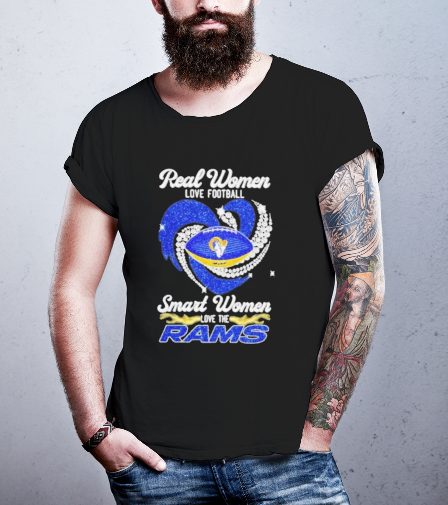 Real Women Love Football Smart Women Love The Rams Diamond Heart T-Shirt