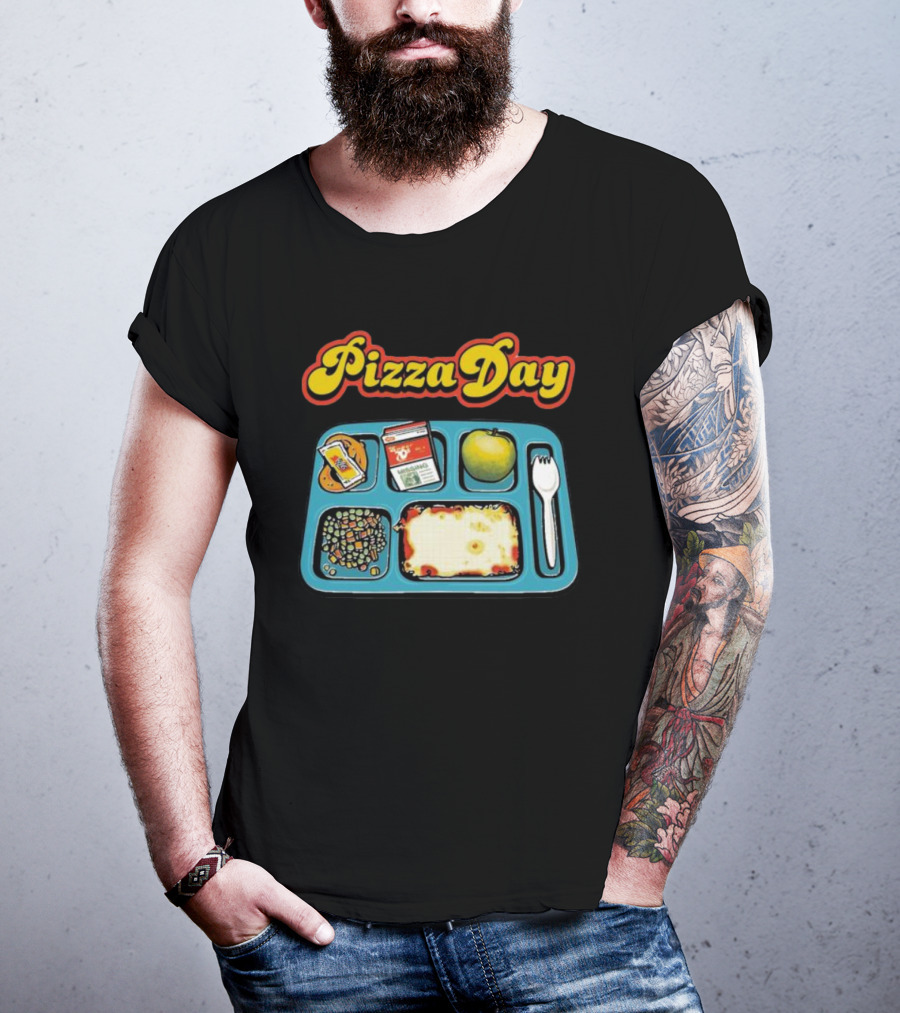 S7s Pizza Day Cafeteria Lunch Tray With Pizza, Milk, Apple, Cookies, Fork, And Vegetables T-Shirt