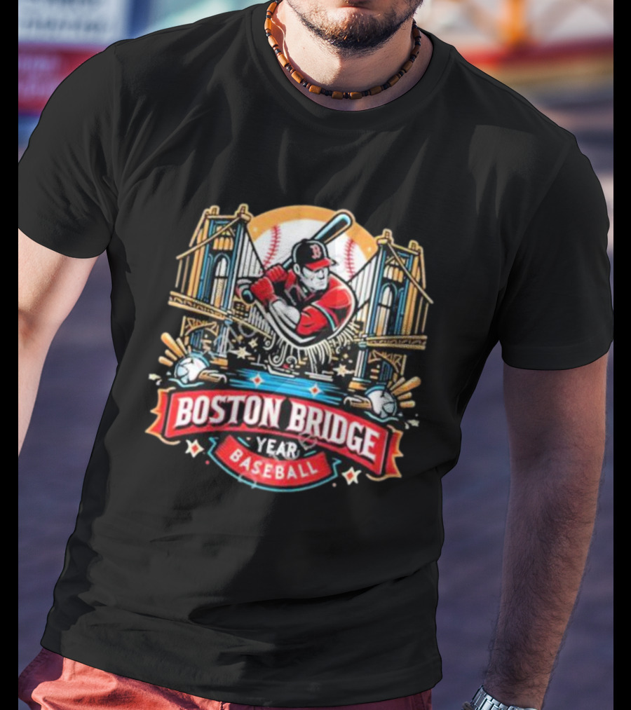 Shawn Palmerdesigns Boston Bridge Baseball Player Crossing Iconic Structure T-Shirt
