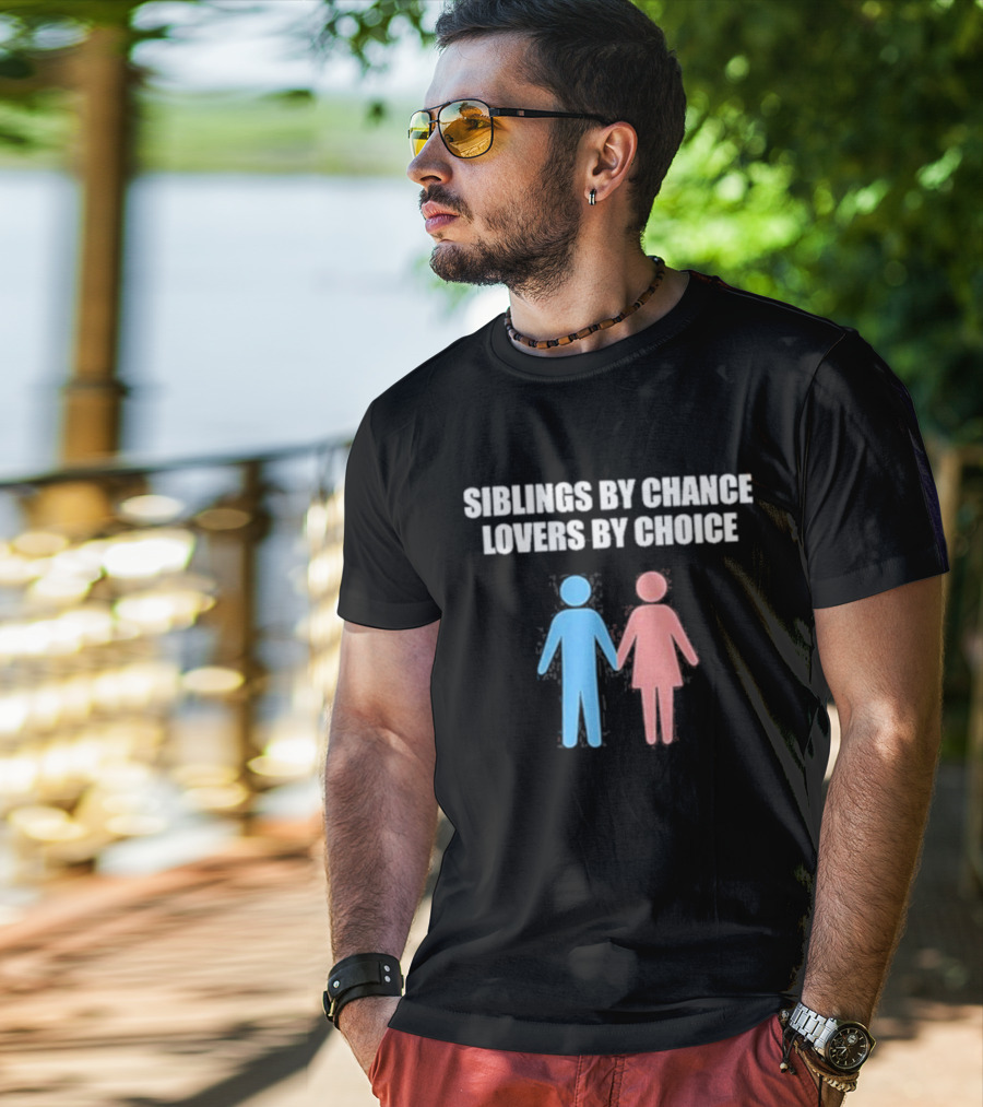 Siblings By Chance Lovers By Choice Blue Pink Stick Figures Friendship Unity T-Shirt