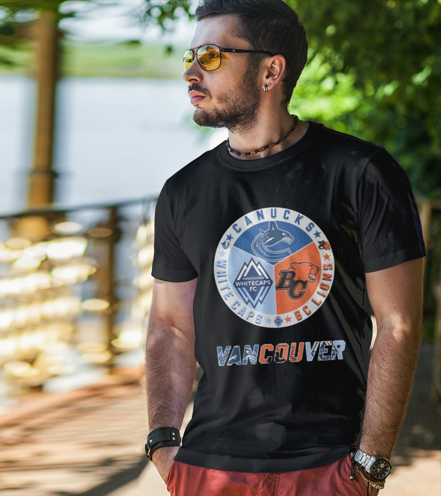 Vancouver Canucks Whitecaps BC Lions Logos Emblem T-Shirt