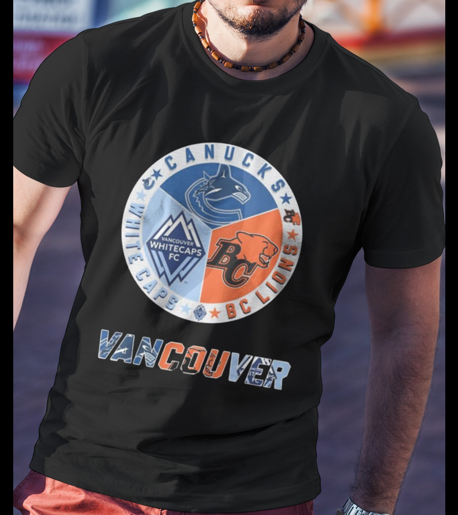 Vancouver Canucks Whitecaps BC Lions Logos Emblem T-Shirt