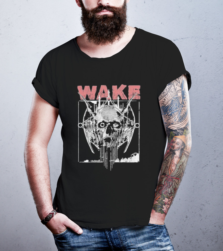 WAKE Skull With Wings And Abstract Elements T-Shirt