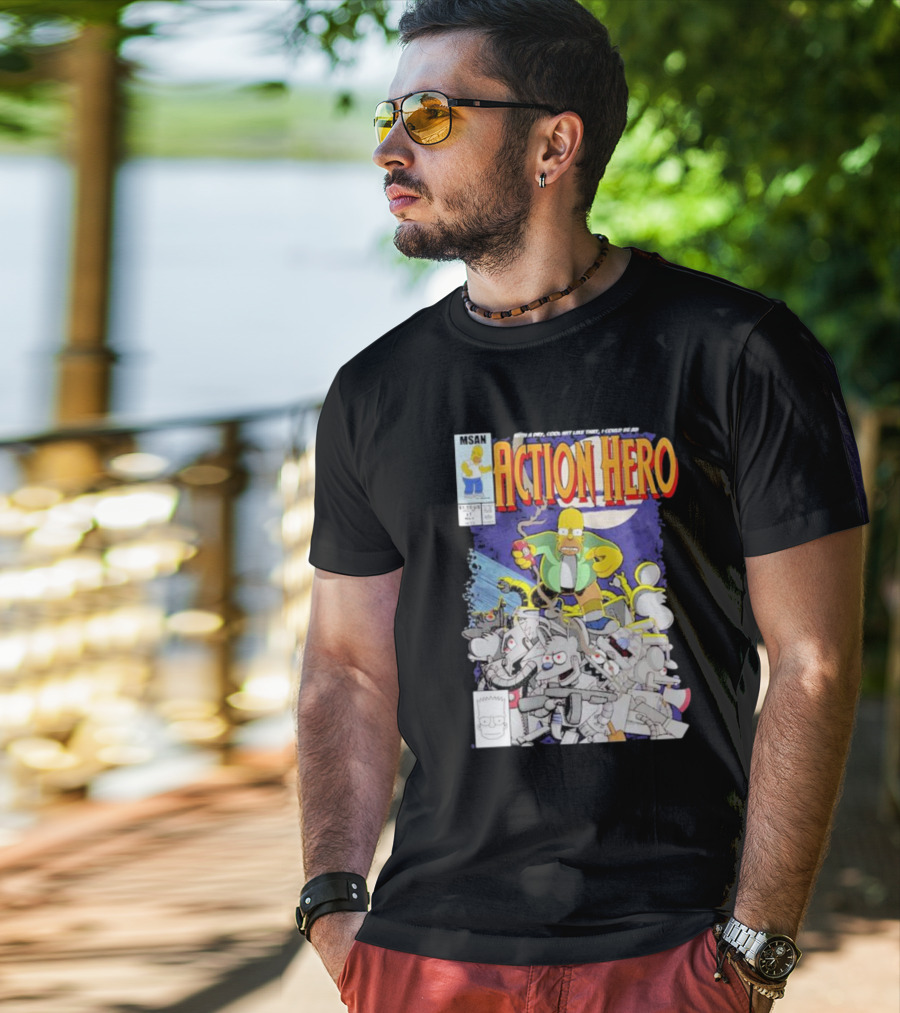 MSAN The Simpsons Action Hero With A Dry Cool Wit I Could Be An Action Hero With Mouse Robot T-Shirt