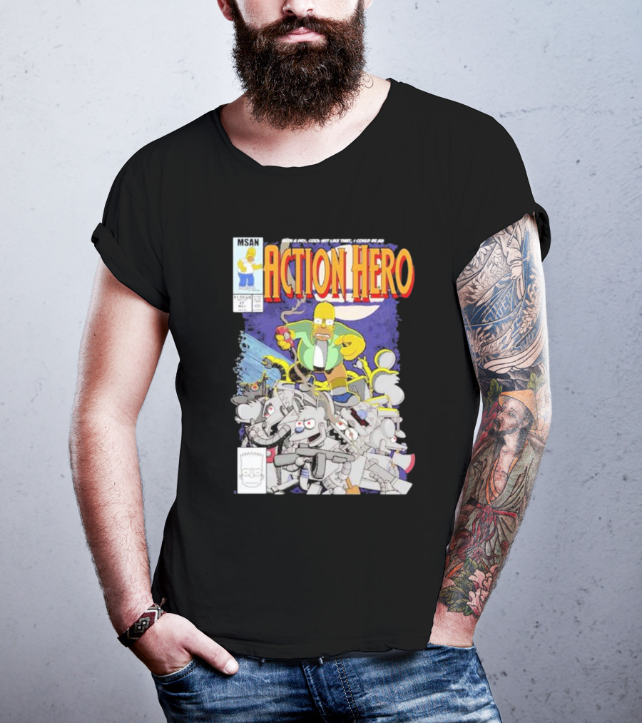 MSAN The Simpsons Action Hero With A Dry Cool Wit I Could Be An Action Hero With Mouse Robot T-Shirt