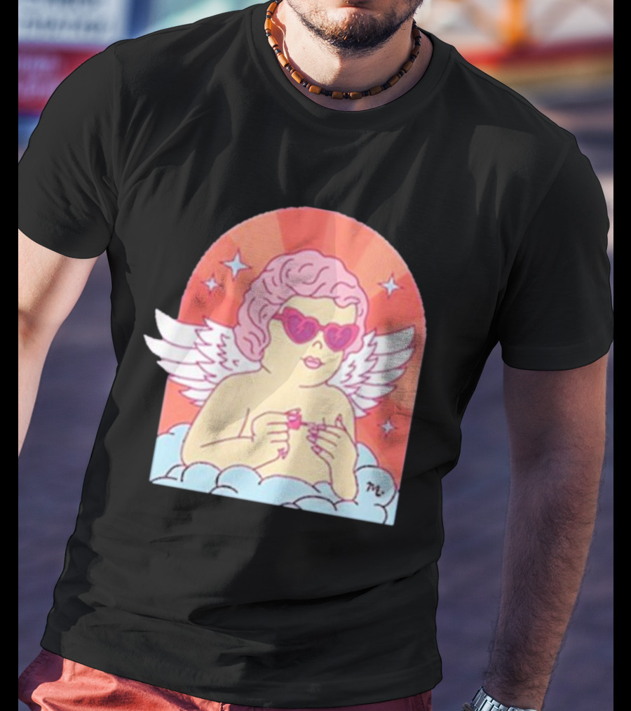 Maniology Cupid's Nail Spa Cherub With Heart Sunglasses And Wings T-Shirt