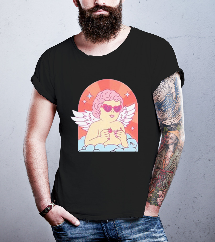 Maniology Cupid's Nail Spa Cherub With Heart Sunglasses And Wings T-Shirt