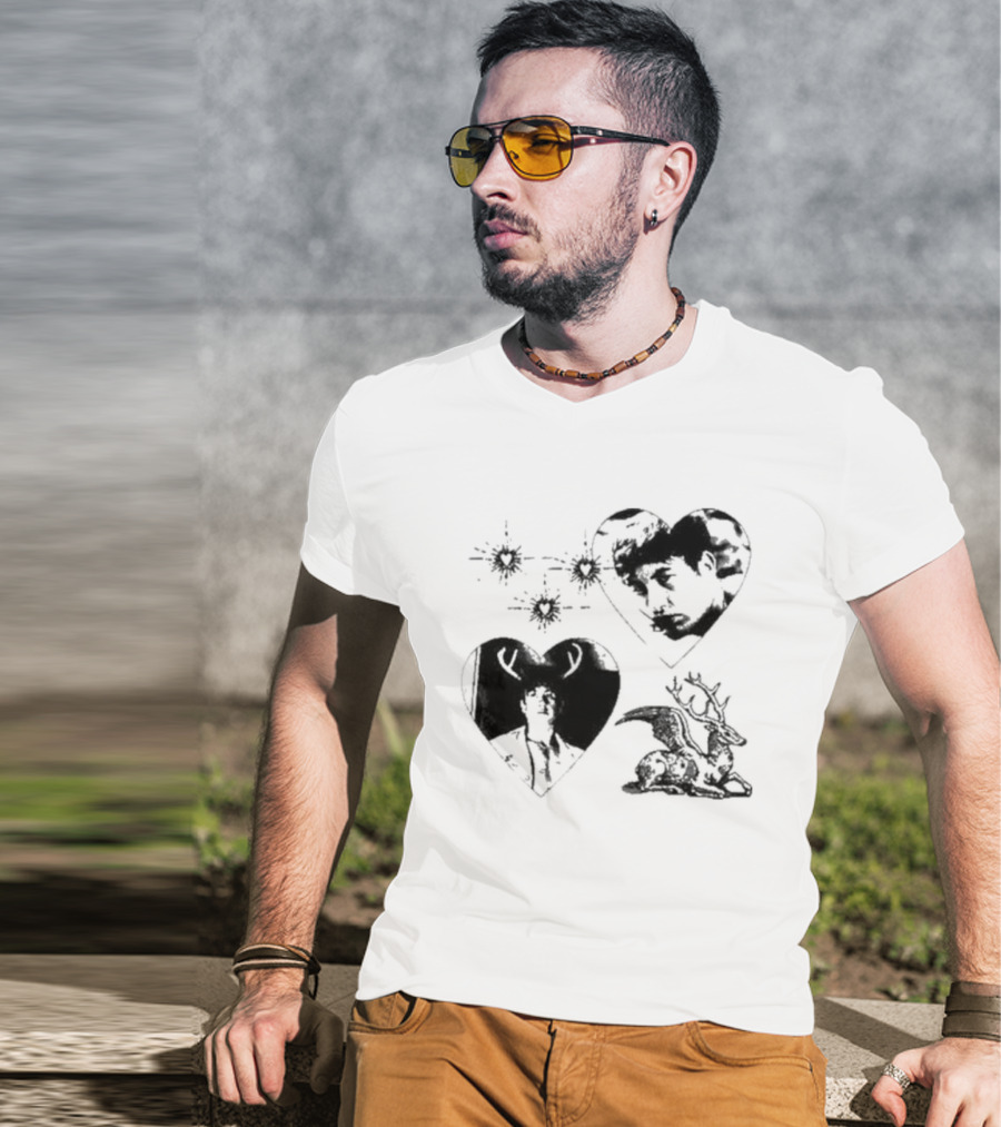Mustardyardpress Store Oliver Hearts Deer And Faces T-Shirt