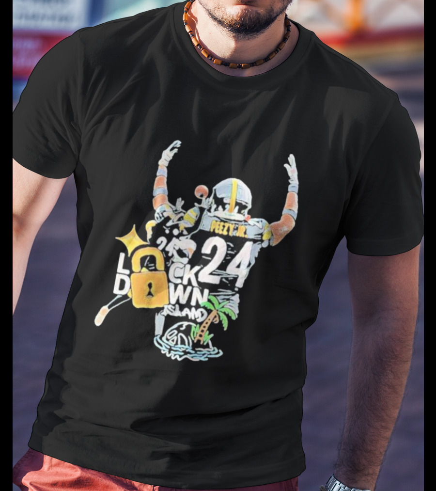 Peezy Jr 24 Lock Down Island Football Celebration With Palm Tree And Lock T-Shirt