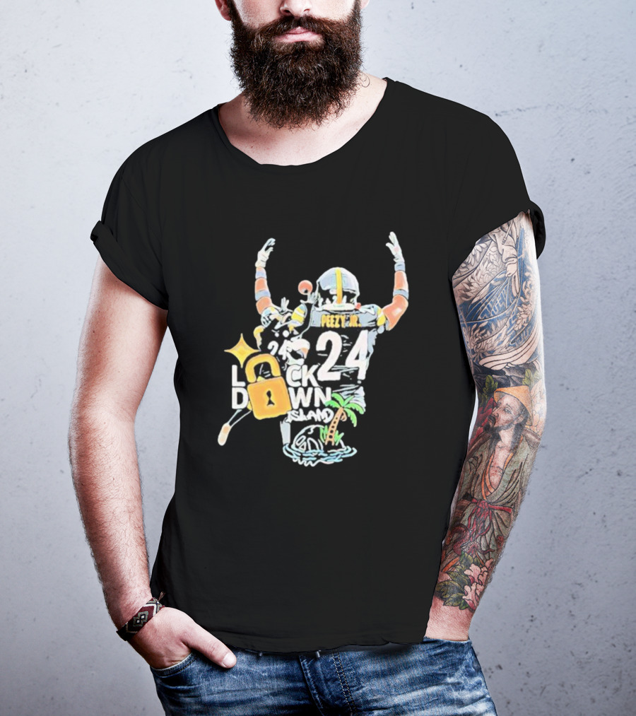 Peezy Jr 24 Lock Down Island Football Celebration With Palm Tree And Lock T-Shirt