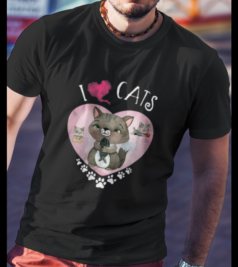 I Love Cats Heart And Paw Prints 365 Womens Cats I Love My Cats T-Shirt