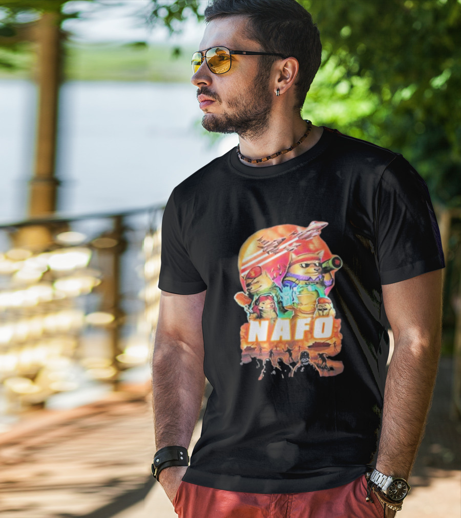 Bösartiger Nafo Warriors X Grandpa Yurko Fighter Jets And Soldiers Battle Scene T-Shirt