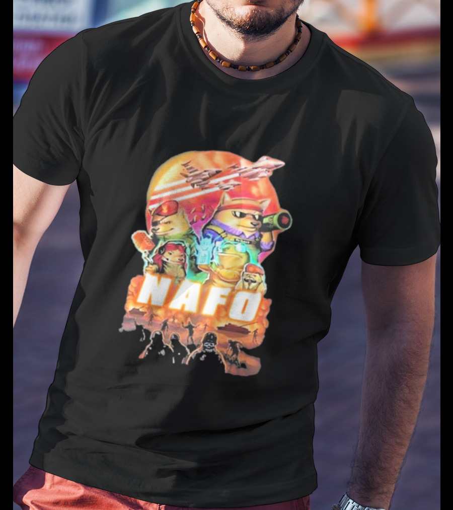 Bösartiger Nafo Warriors X Grandpa Yurko Fighter Jets And Soldiers Battle Scene T-Shirt