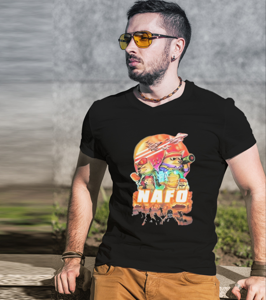 Bösartiger Nafo Warriors X Grandpa Yurko Fighter Jets And Soldiers Battle Scene T-Shirt