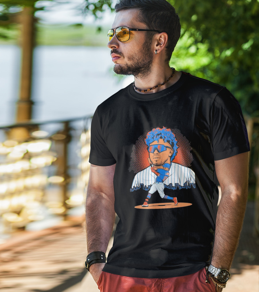Francisco Lindor Baseball Player Skyline Batting Pose T-Shirt