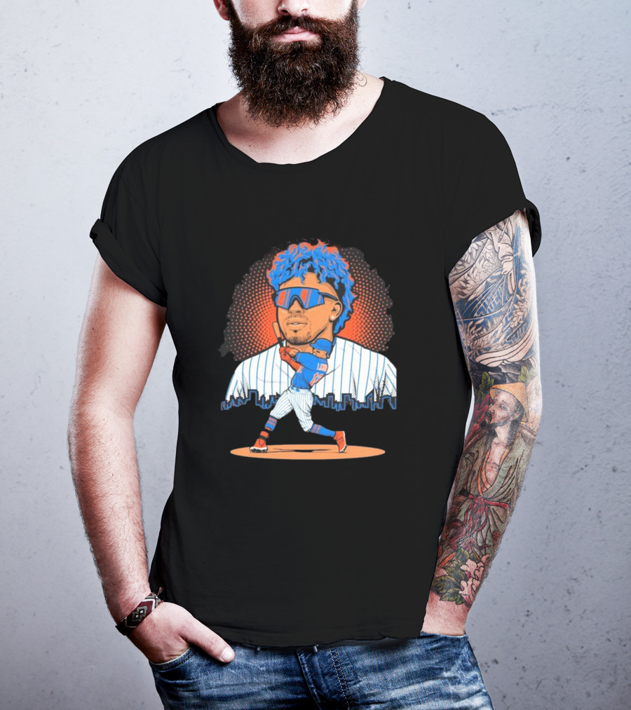 Francisco Lindor Baseball Player Skyline Batting Pose T-Shirt